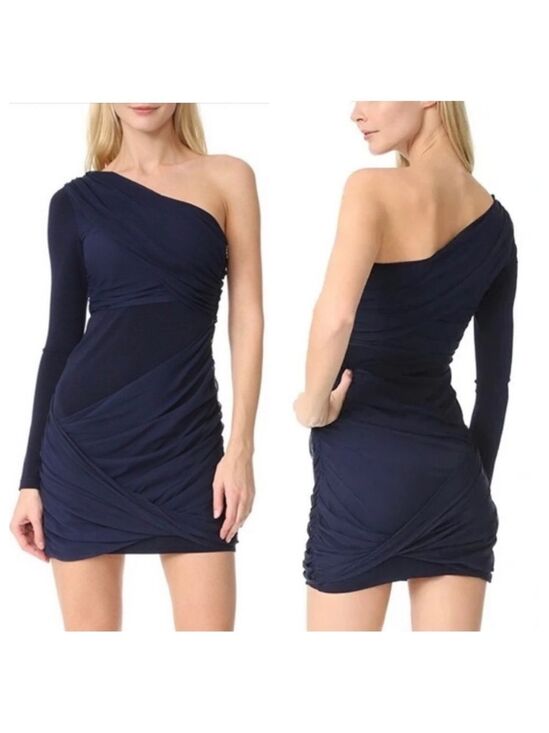 Alice + Olivia Dresses & Skirts - Alice + Olivia Chrissy Wrap One Shoulder Chiffon Mini Dress Medium NWT Sapphire